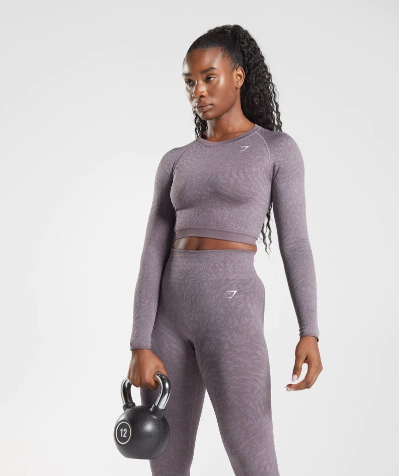 Women's Gymshark Adapt Animal Seamless Lace Up Back Cropped Tops Purple | CA 168N73